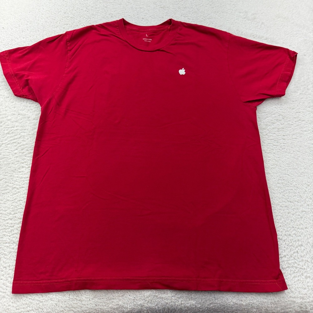 Apple‎ Logo T Shirt Red Mens Size Large 100% Cotton Made in USA